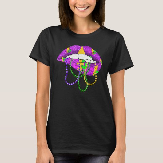 Mardi Gras Fleur De Lys Lips Costume Mardi Gras Ca Tシャツ (正面)
