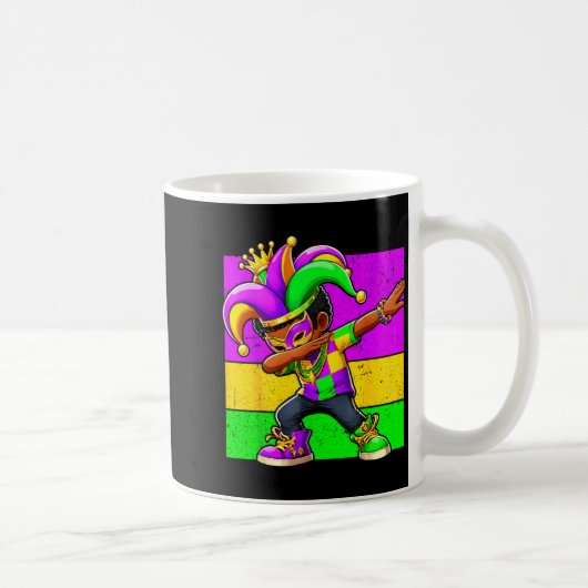 Mardi Gras Funny Dabbing Black Boy Jester Hat Kid  コーヒーマグカップ (右)