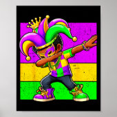 Mardi Gras Funny Dabbing Black Boy Jester Hat Kid  ポスター (正面)
