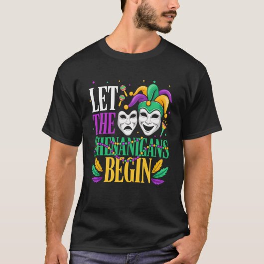 Mardi Gras Funny Let The Shenanigans Begin Jester  Tシャツ (正面)