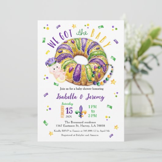 Mardi Gras Gender Reveal Lt Skin Tone Invitation 招待状 (スタンド正面)