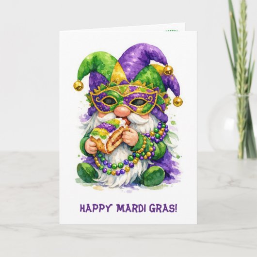 Mardi Gras Gnome Eating King Cake カード (正面)
