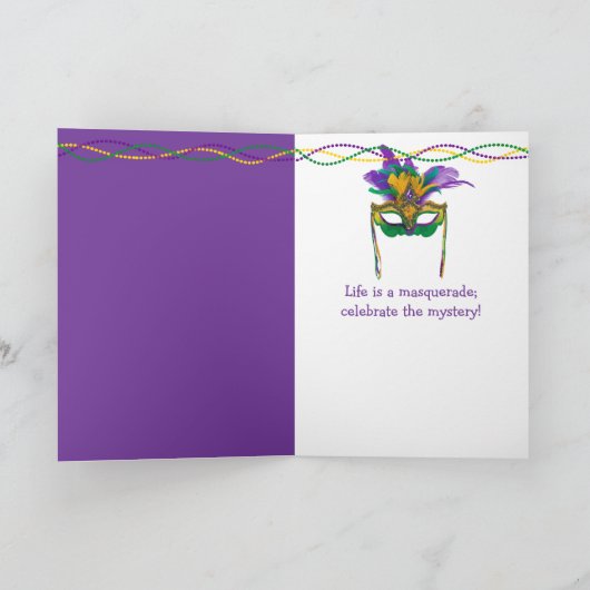 Mardi Gras Gnome Eating King Cake カード (内部)