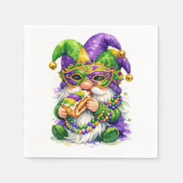 Mardi Gras Gnome Eating King Cake スタンダードカクテルナプキン