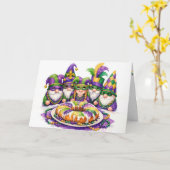 Mardi Gras Gnome Party With King Cake カード (黄色い花)