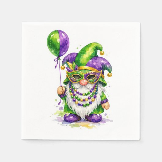 Mardi Gras Gnome With Party Balloon スタンダードカクテルナプキン (正面)