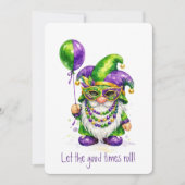 Mardi Gras Gnome with Party Balloon 招待状 (正面)