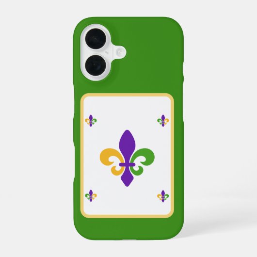 Mardi Gras Green Gold Purple Fleur de Lis iPhone 16ケース (裏面)