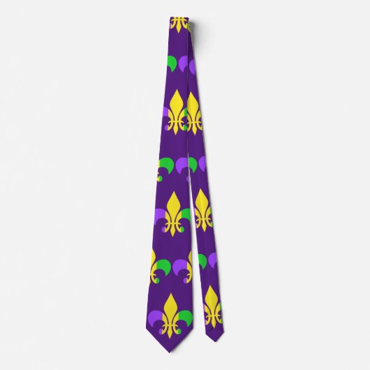 Mardi Gras Green Yellow Purple Fleur-de-Lis ネクタイ (正面)