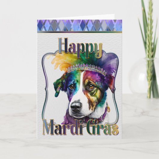 Mardi Gras Greeting Card、Mardi Gras Jack Russell カード (正面)