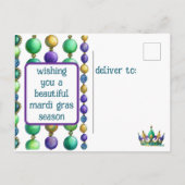 Mardi Gras Greeting with Crown and Beads シーズンポストカード (裏面)
