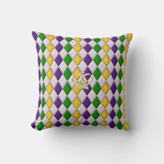 Mardi Gras Harlequin Pattern 3 w/crown Pillows クッション (正面)