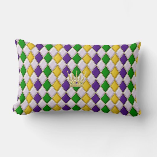 Mardi Gras Harlequin Pattern 3 w/crown Pillows ランバークッション (正面)