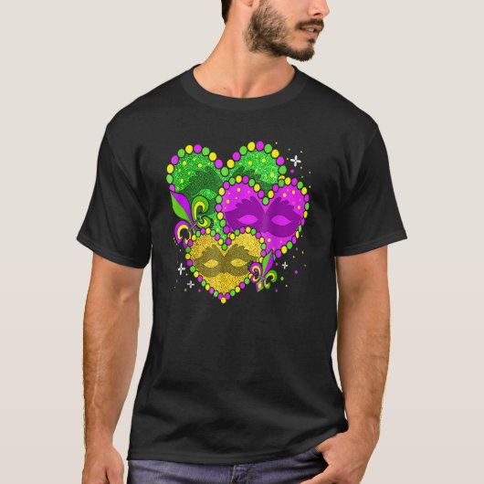 Mardi Gras Heart Fleur De Lys Jester Hat Carnival  Tシャツ (正面)