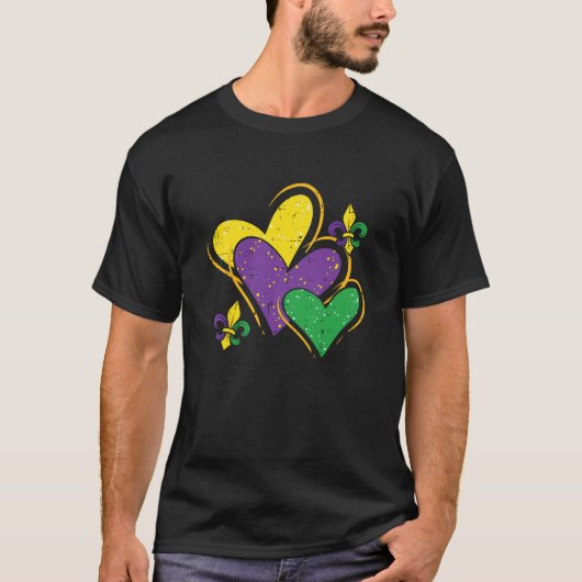 Mardi Gras Hearts Cute Outfit Women Girls Kids Tシャツ (正面)