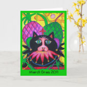 Mardi Gras Jazz Cat、Mardi Gras 2011グリーティングカード カード (黄色い花)