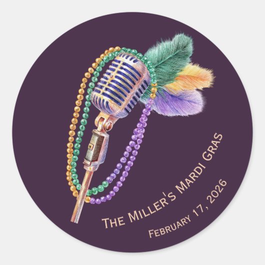Mardi Gras Jazz Microphone Custom Stickers ラウンドシール (正面)