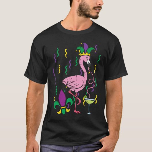 Mardi Gras Jester Flamingo  Carnival Bird Men Wome Tシャツ (正面)