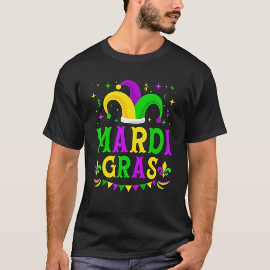 Mardi Gras Jester Hat Funny Parade Costume Men Wom Tシャツ (正面)