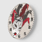 Mardi Gras Jester Mask Venetian Carnival ラージ壁時計 (傾斜)