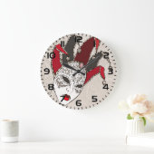 Mardi Gras Jester Mask Venetian Carnival ラージ壁時計 (ホーム)