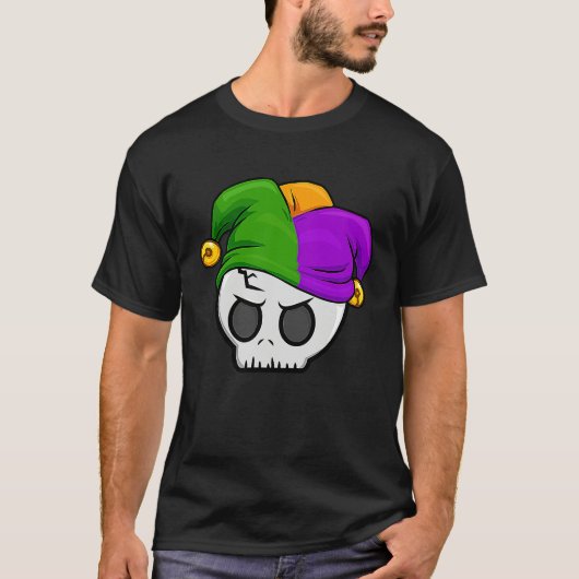 Mardi Gras Jester Skull  New Orleans Carnival Para Tシャツ (正面)