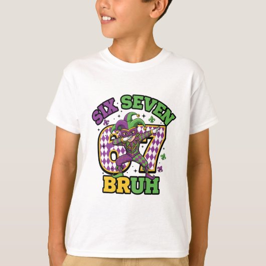 Mardi Gras Kids Dabbing Jester Six Seven Bruh Tシャツ (正面)