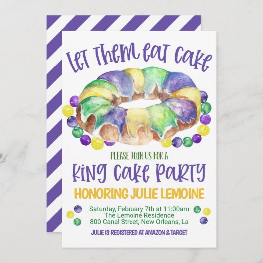 Mardi Gras King Cake Party Invitation 招待状 (正面/裏面)