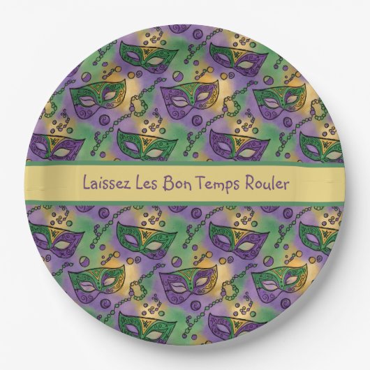 Mardi Gras Laissez Les Bon Temps Rouler ペーパープレート (正面)