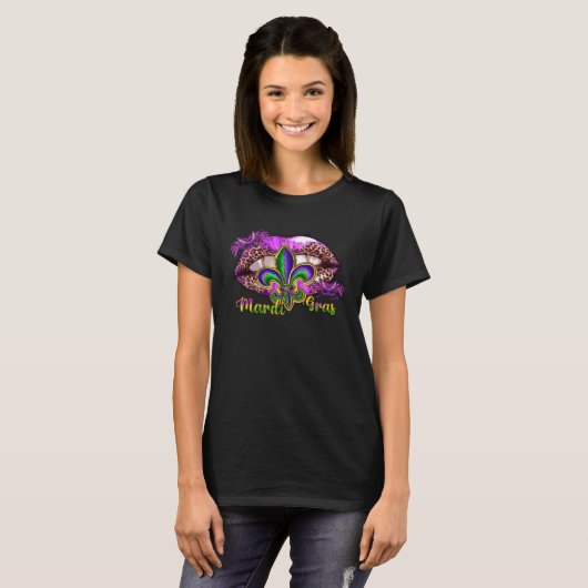 Mardi Gras Leopard Lips Fleur New Orleans Carnival Tシャツ (正面フル)