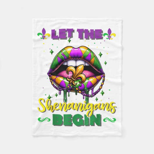 Mardi Gras Let The Shenanigans Begin Lips Kids Men フリースブランケット (正面)
