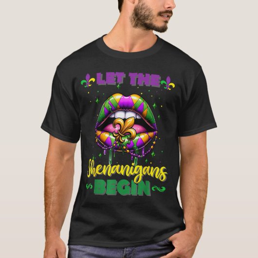 Mardi Gras Let The Shenanigans Begin Lips Kids Men Tシャツ (正面)