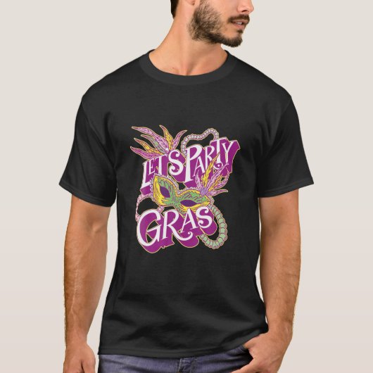 Mardi Gras LetsパーティーGras 2022ビーズとマスク Tシャツ (正面)