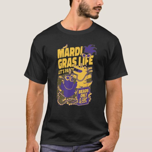 Mardi Gras Life Let's Party Gator Beads Carnival C Tシャツ (正面)