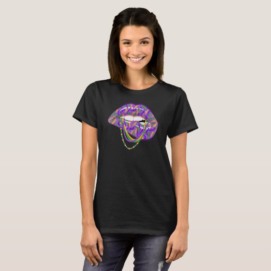 Mardi Gras Lips Fleur De Lys Fat Tuesday Parade 2 Tシャツ (正面フル)