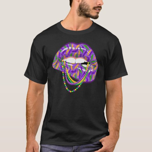 Mardi Gras Lips Fleur De Lys Fat Tuesday Parade Tシャツ (正面)