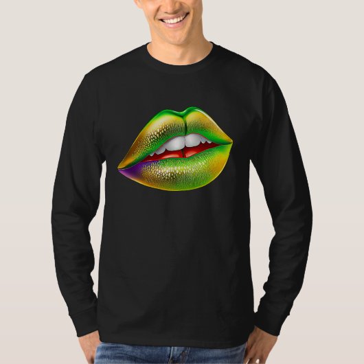 Mardi Gras Lips Green Purple & Gold  1 Tシャツ (正面)
