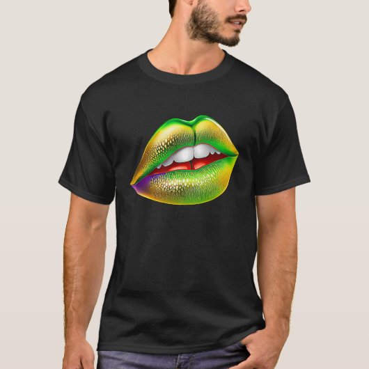 Mardi Gras Lips Green Purple & Gold  1 Tシャツ (正面)