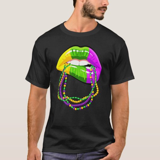 Mardi Gras Lips Queen Beads outfit for women Carni Tシャツ (正面)