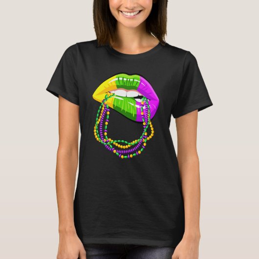 Mardi Gras Lips Queen Beads outfit for women Carni Tシャツ (正面)