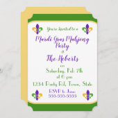 Mardi Gras MAHJONG Green Gold Purple Fleur de Lis 招待状 (正面/裏面)