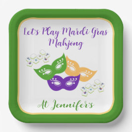 Mardi Gras Mahjong PERSONALIZE Green Gold Purple  ペーパープレート