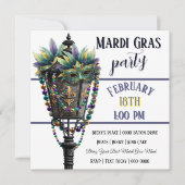 Mardi Gras Mask and Gas Lamp with Beads 招待状 (正面)