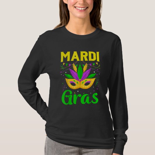 Mardi Gras Mask Beads Carnival Costume New Orleans Tシャツ (正面)