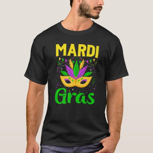 Mardi Gras Mask Beads Carnival Costume New Orleans Tシャツ (正面)