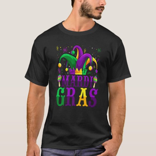 Mardi Gras Mask Beads Funny Carnival Party New Orl Tシャツ (正面)