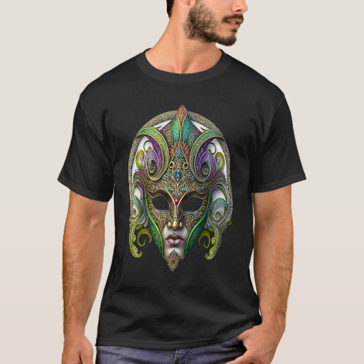 Mardi Gras Mask Green Purple & Gold  3 Tシャツ (正面)