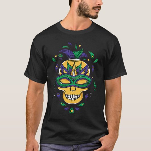 Mardi Gras Mask Skeleton Carnival Costume Festival Tシャツ (正面)