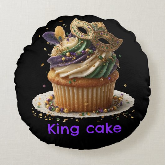 Mardi Gras Masked Cupcake Celebration ラウンドクッション (正面)