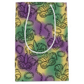 Mardi Gras Masks and Beads Doodle Art Style ミディアムペーパーバッグ (正面)